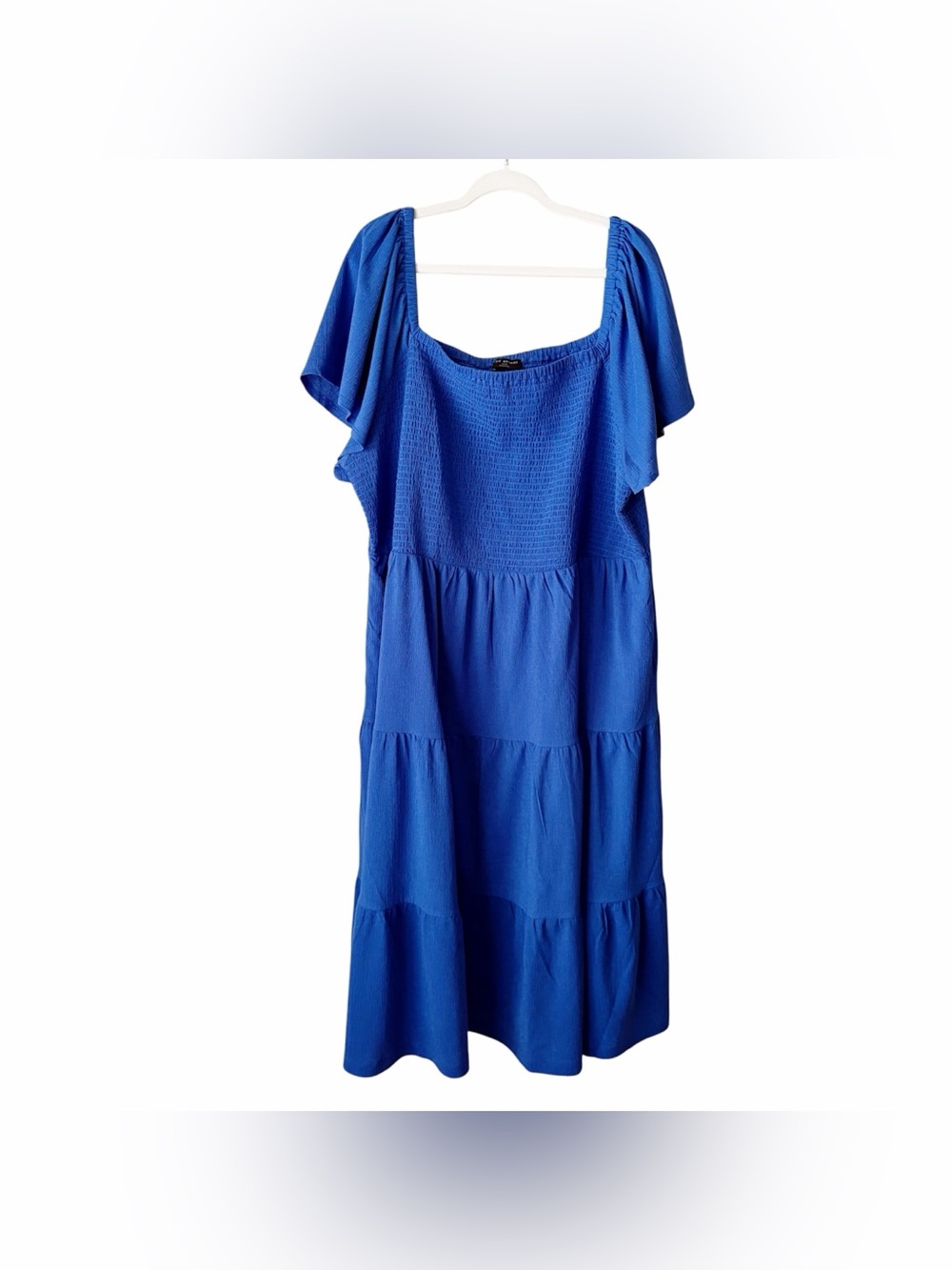 Lane Bryant | Smocked Tiered Midi Dress Flutter Sleeves Cobalt Blue 26/28 NWT - Picture 2 of 8